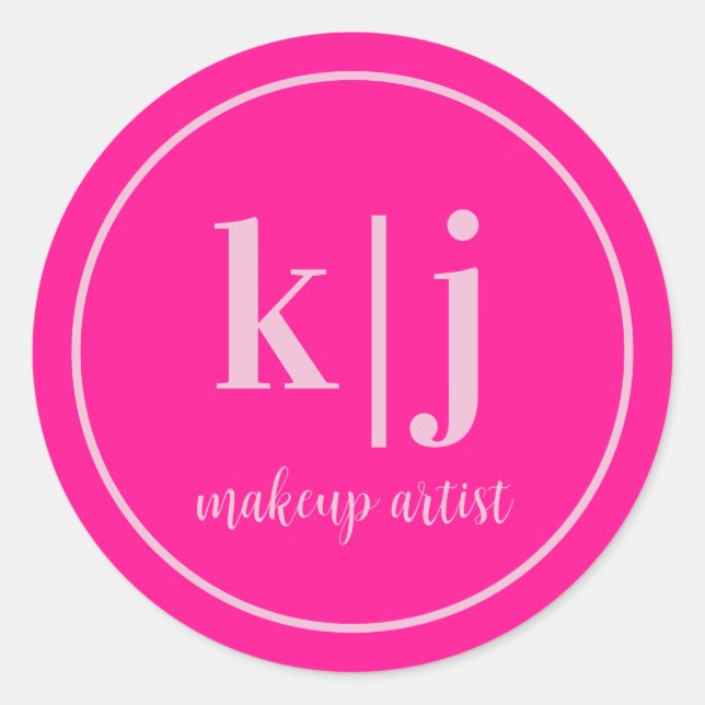 Makeup Artist Custom Monogram Business Classic Round Sticker (Front)