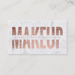 Makeup artist cut out rose gold typography marble business card