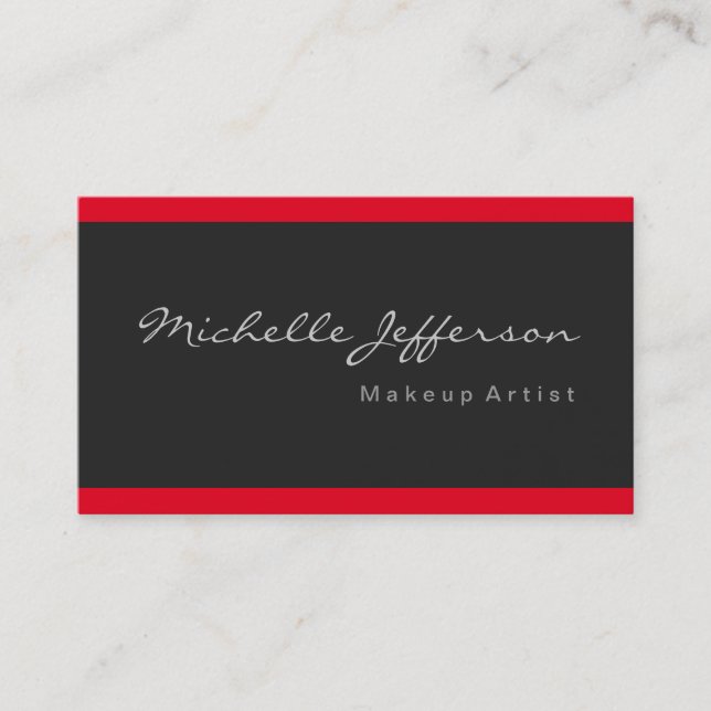 Makeup Artist Dark Grey Red Stripes Business Card (Front)