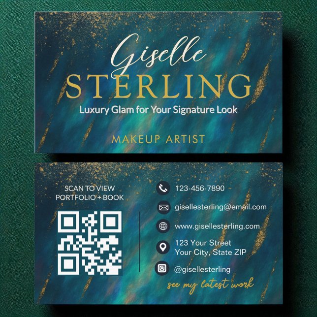 Makeup Artist Dark Opal Glam Modern QR Code Business Card (Creator Uploaded)