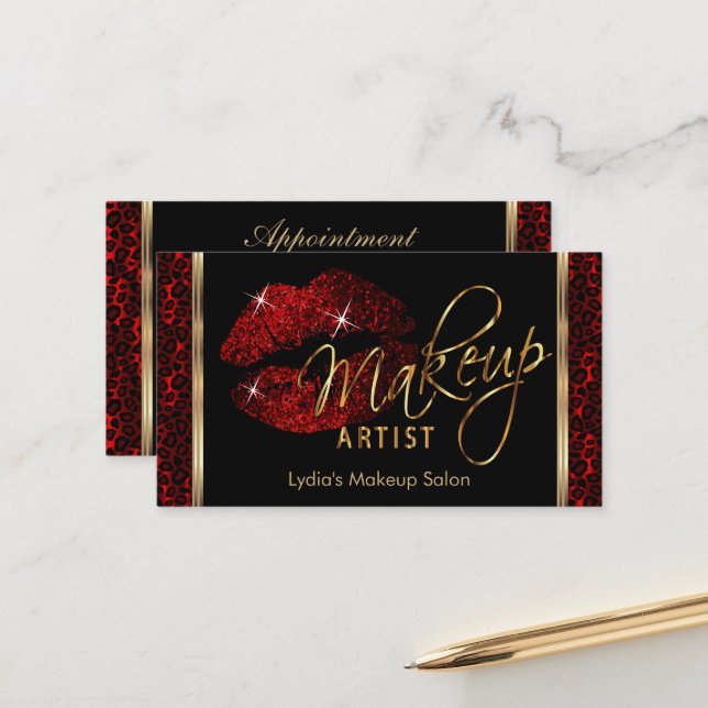Makeup Artist- Dark Red Appointment Card (Front/Back In Situ)
