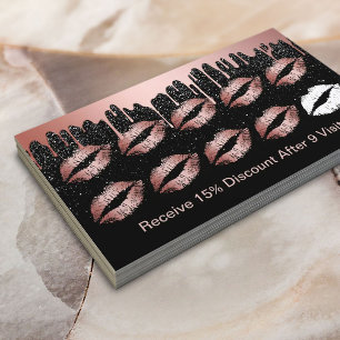 Makeup Artist Dripping Rose Gold Lips Loyalty Card