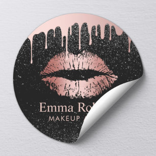 Makeup Artist Dripping Rose Gold Lips Salon Classic Round Sticker