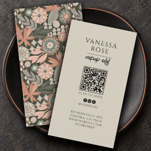 Makeup Artist Dusty Terracotta Sage Grey QR Code Business Card