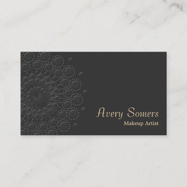 Makeup Artist Elegant Faux Embossed Rosette Black Business Card (Front)