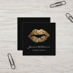 Makeup Artist Elegant Gold Lips Square Business Card