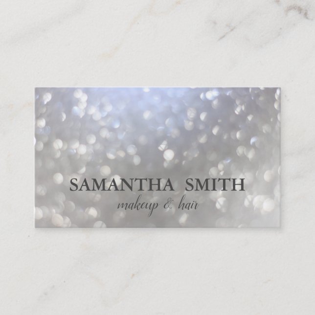Makeup Artist Elegant Modern Silver Glitter Business Card (Front)