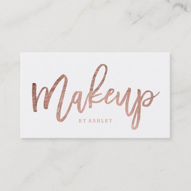 Makeup artist elegant rose gold typography business card (Front)