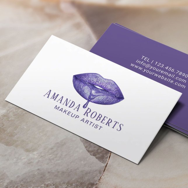 Makeup Artist Elegant Violet Dripping Lips Business Card (Creator Uploaded)