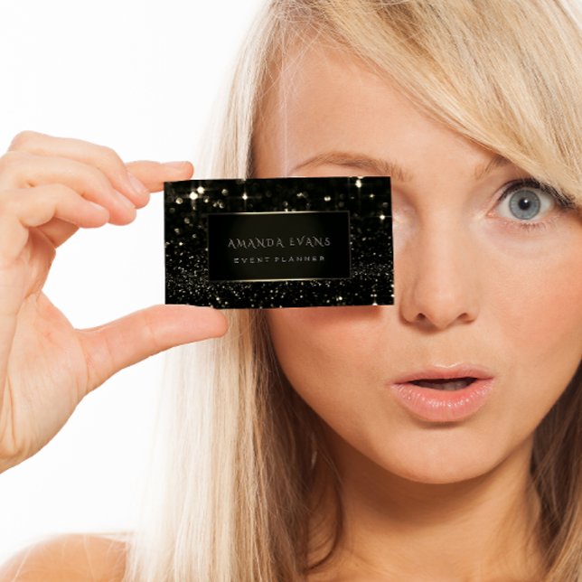 Makeup Artist Event Black Frame Gold Spark Sepia Business Card (Creator Uploaded)