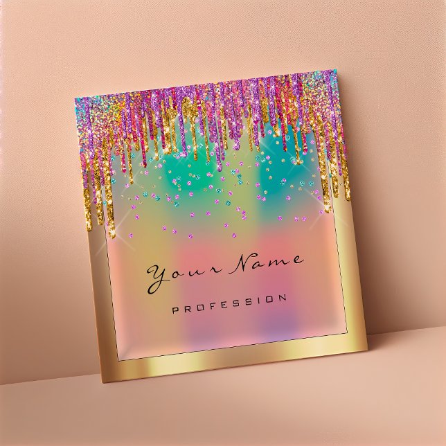 Makeup Artist Event Planner Glitter Holograph Square Business Card (Creator Uploaded)