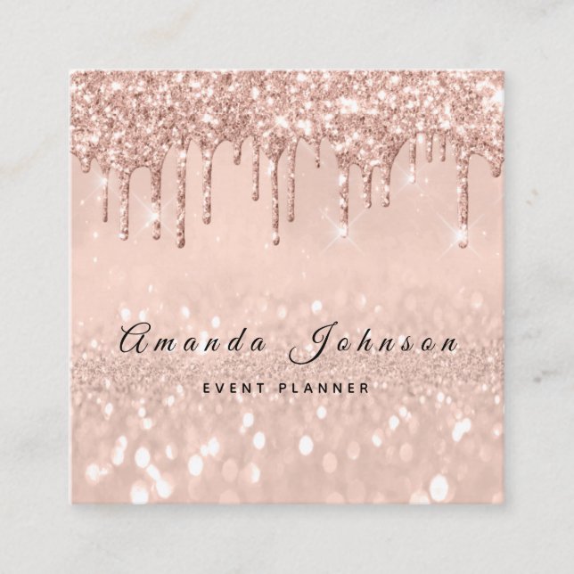 Makeup Artist Event Planner Glitter Spark Rose Square Business Card (Front)