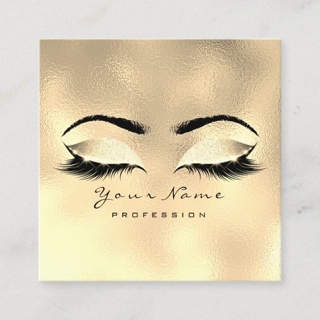 Makeup Artist Eyebrow Eye Lash Glitter Gold Waxing Square Business Card (Front)