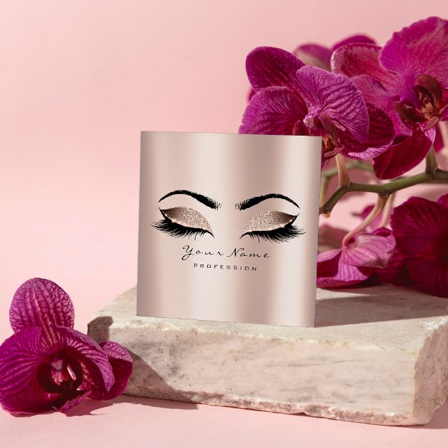 Makeup Artist Eyebrow Eye Lash Glitter Pink Square Square Business Card (Creator Uploaded)