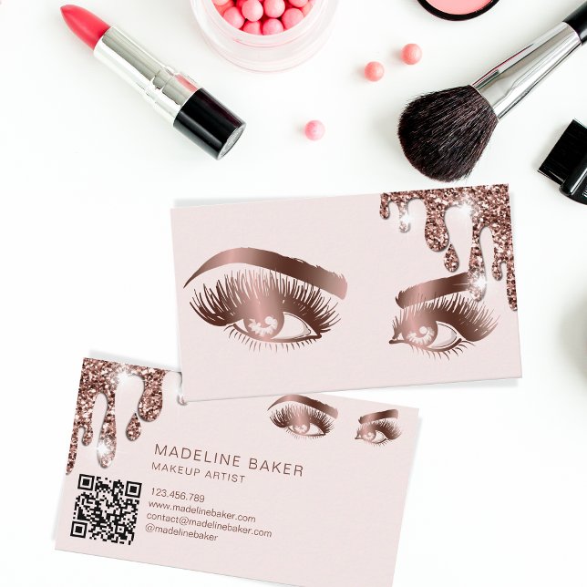 Makeup Artist Eyebrow Eye Lashes Rose Gold QR Code Business Card (Creator Uploaded)