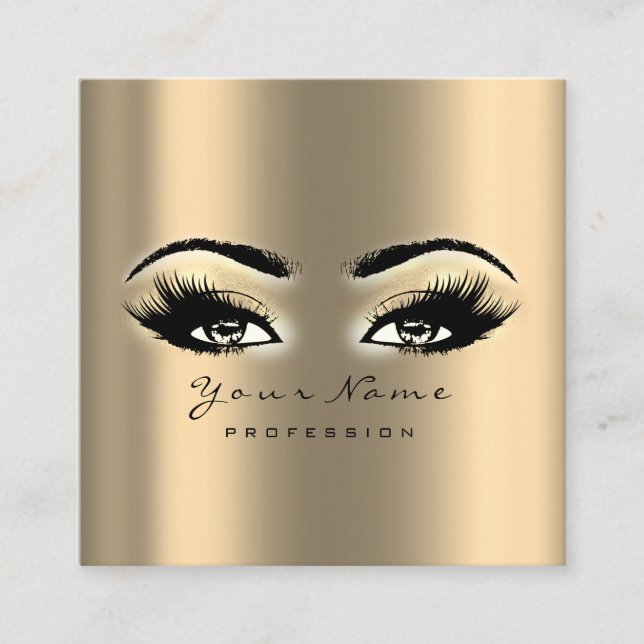 Makeup Artist Eyebrow Eye Lashes Sepia Gold Square Business Card (Front)