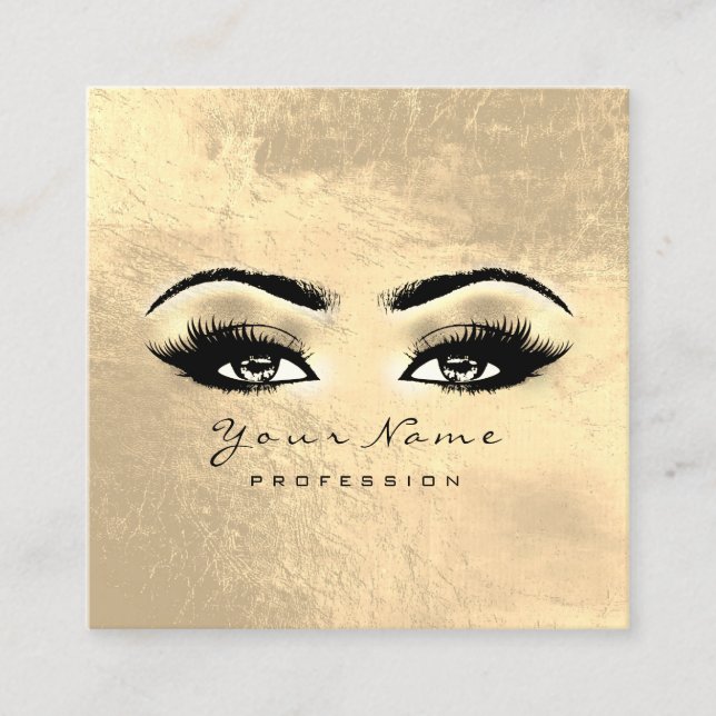 Makeup Artist Eyebrow Eyes Lashes Gold Square Business Card (Front)