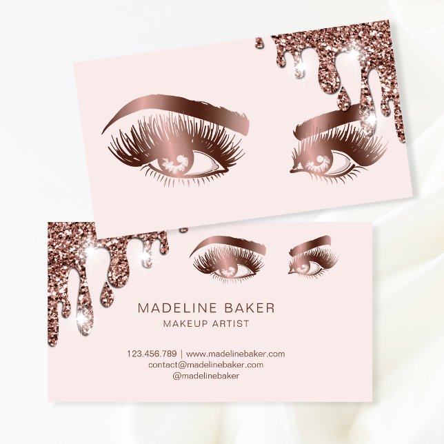 Makeup Artist Eyebrow Eyes Lashes Rose Gold Busine Business Card (Creator Uploaded)