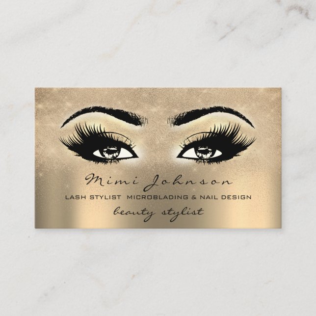 Makeup Artist Eyebrow Lash Gold Spark Aesthetician Business Card (Front)