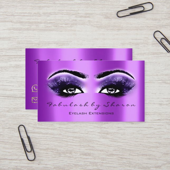 Makeup Artist Eyebrow Lashes Extension Purple Business Card (Front/Back In Situ)