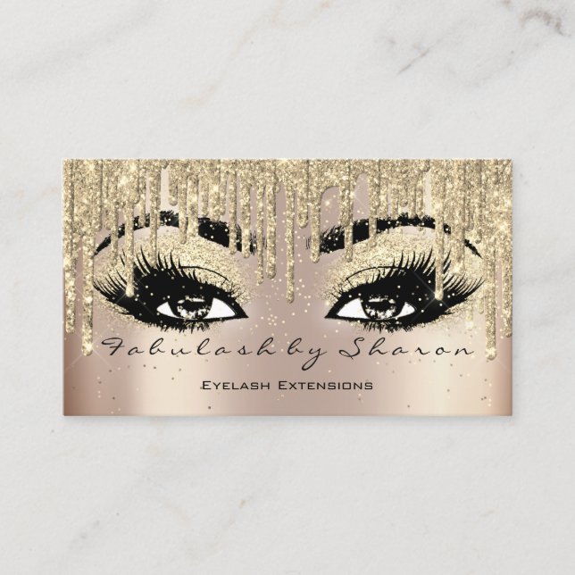 Makeup Artist Eyebrow Lashes Glitter Drips Golden Business Card (Front)