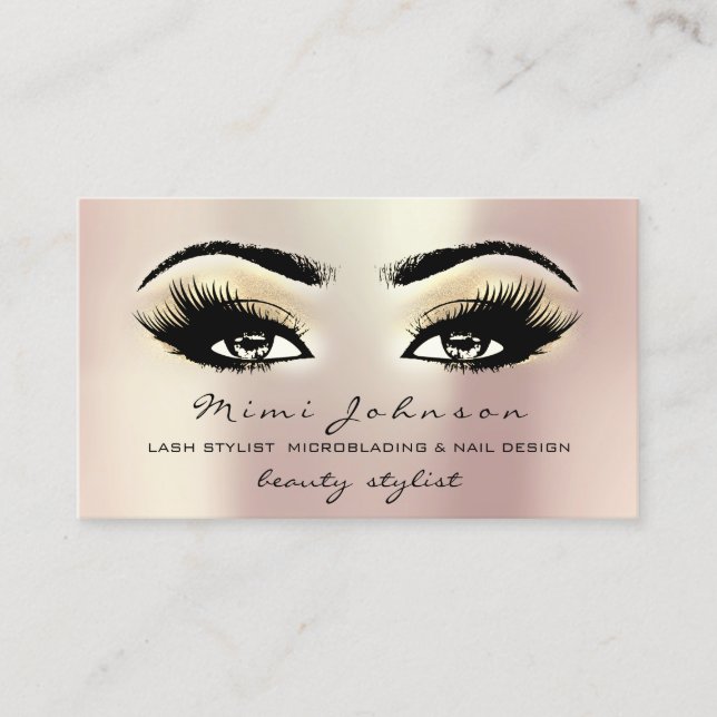Makeup Artist Eyebrows Lashes Champaigne Rose Business Card (Front)