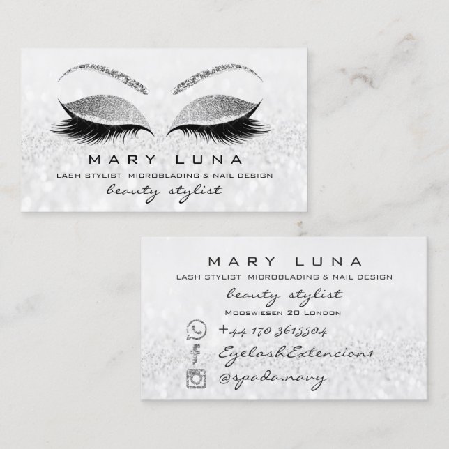 Makeup Artist Eyebrows Lashes Grey Silver Grey Business Card (Front/Back)