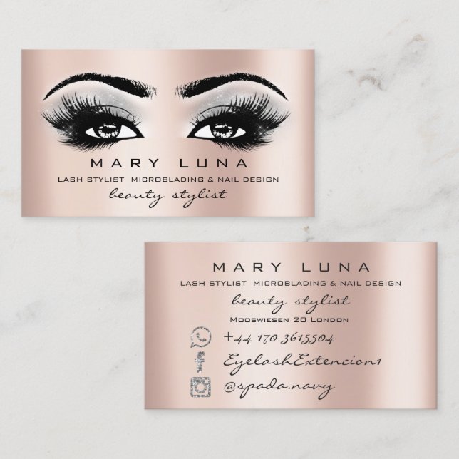 Makeup Artist Eyebrows Lashes Peach Rose Grey Business Card (Front/Back)