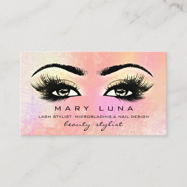 Makeup Artist Eyebrows Lashes Peach Rose Pastel Business Card (Front)