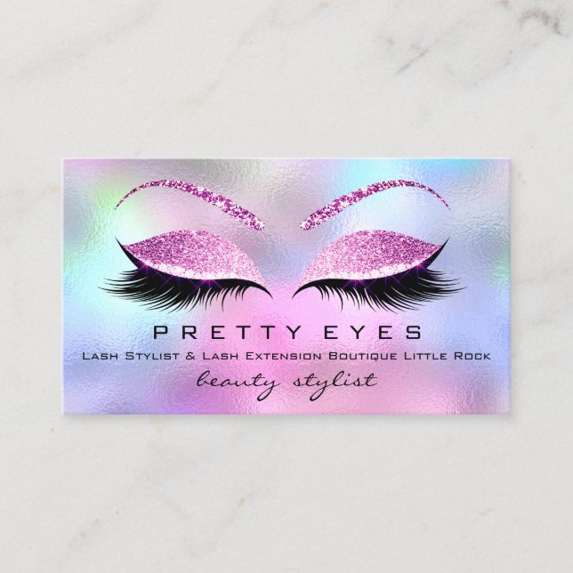 Makeup Artist Eyebrows Lashes Pink Holograph Business Card (Front)