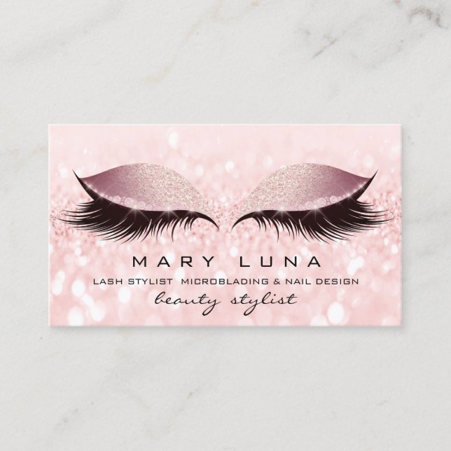 Makeup Artist Eyebrows Lashes Pink Rose Glitter Business Card (Front)