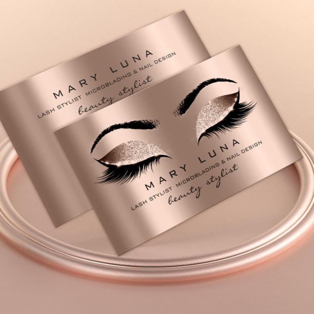Makeup Artist Eyebrows Lashes Rose Gold Pink Business Card (Creator Uploaded)