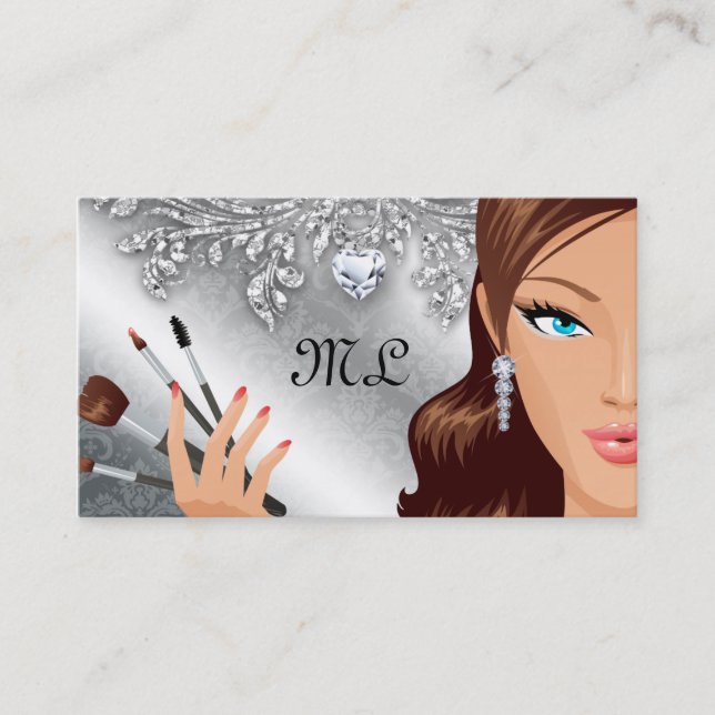 Makeup Artist Eyelash Brushes Cosmetology Silver Business Card (Front)