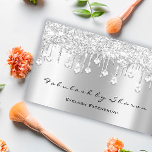 Makeup Artist Eyelash Diamond Drips Silver Blogger Business Card