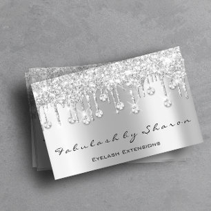 Makeup Artist Eyelash Diamond Drips Silver Glitter Business Card