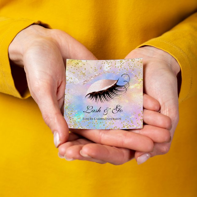 Makeup Artist Eyelash Extension Holograph Gold Square Business Card (Creator Uploaded)