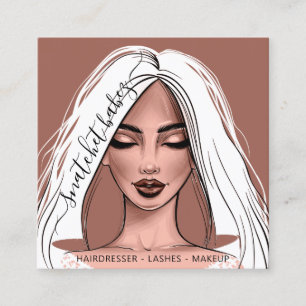Makeup Artist Eyelash Hair Brows Lips Blush Brown Square Business Card