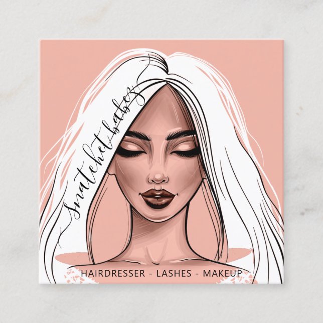 Makeup Artist Eyelash Hair Brows Lips Blush Girl Square Business Card (Front)