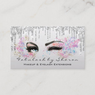 Makeup Artist Eyelash Lashes Glitter Drips Gray Business Card