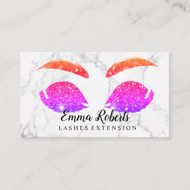 Makeup Artist Eyelash Lashes Glitter Drips Marble  Business Card (Front)