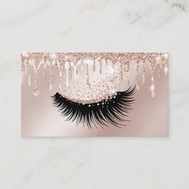 Makeup Artist Eyelash Lashes Glitter Drips Rose Business Card (Front)