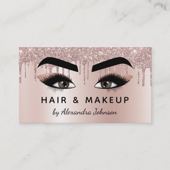 Makeup Artist Eyelash Lashes Glitter Rose Gold Business Card (Front)