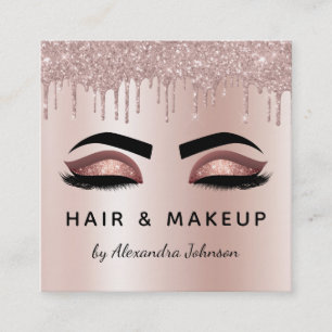 Makeup Artist Eyelash Lashes Glitter Rose Gold Square Business Card