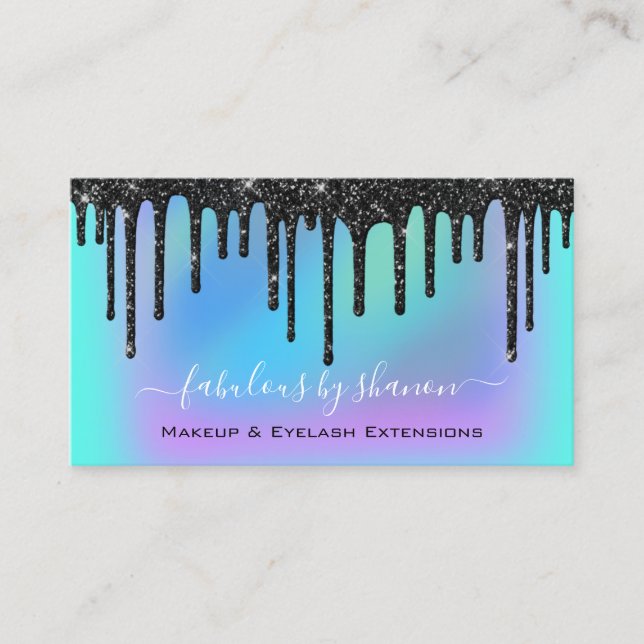Makeup Artist Eyelash Lashes Holographic Black Business Card (Front)