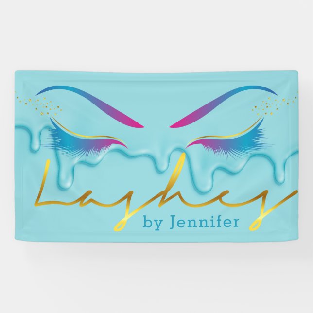 Makeup Artist Eyelash Lashes Paint Drips Teal Banner (Horizontal)