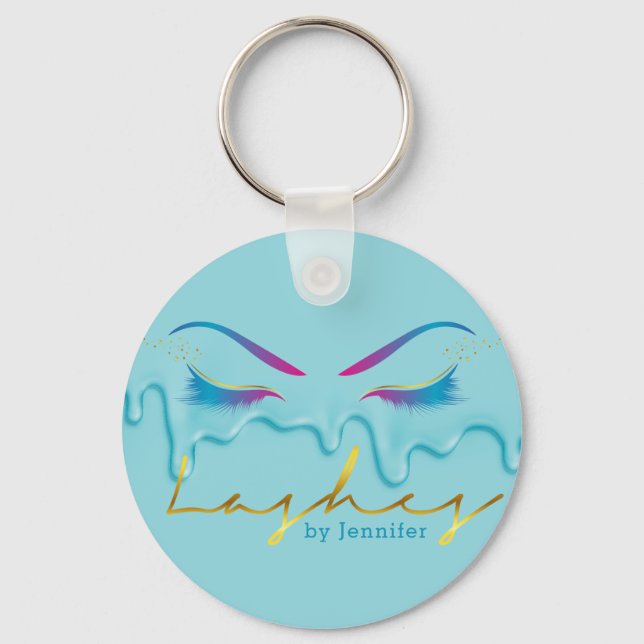 Makeup Artist Eyelash Lashes Paint Drips Teal Key Ring (Front)