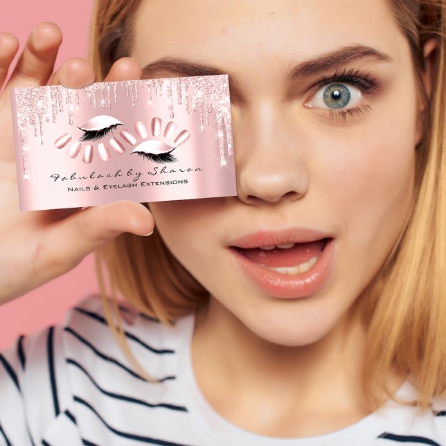 Makeup Artist Eyelash Lashes Pink Nails Drips Business Card (Creator Uploaded)