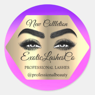 Makeup Artist Eyelash Logo Purple Pink Cleaner Classic Round Sticker
