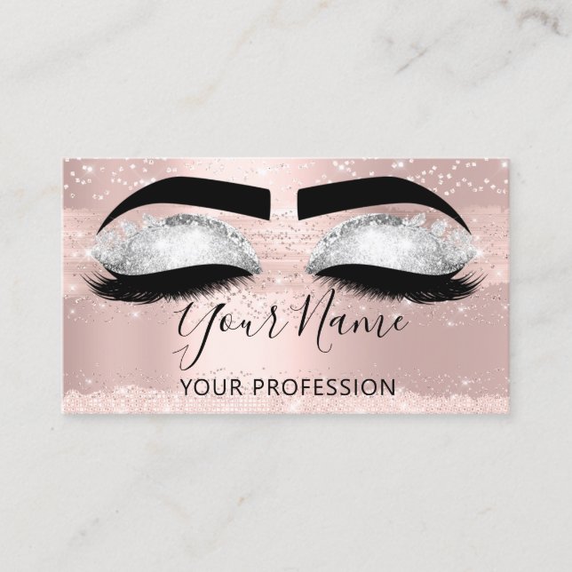 Makeup Artist Eyelash Microblading Silver Rose Business Card (Front)