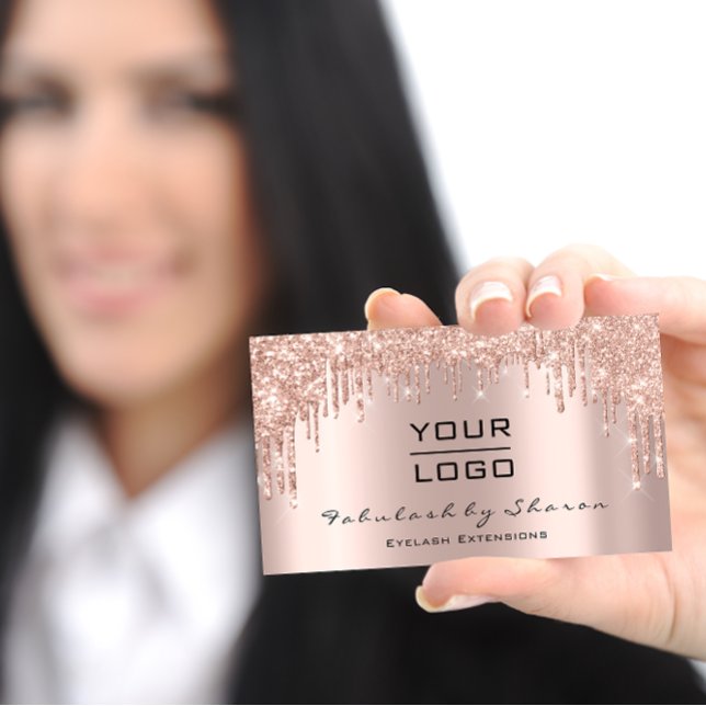 Makeup Artist Eyelash Rose Glitter Drips Logo1 Business Card (Creator Uploaded)